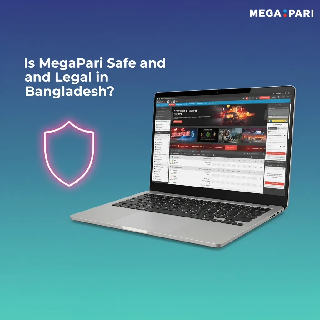 Graphic on MegaPari safety in Bangladesh: Curaçao license 8048/JAZ, SSL, verified payments, KYC/AML, privacy, play limits