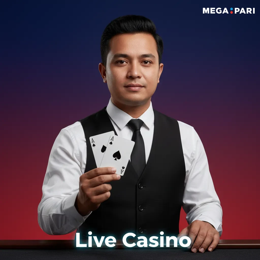 MegaPari Live Casino showing a live dealer stream with Roulette, Blackjack, Baccarat, Andar Bahar, and Teen Patti.